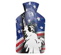American Flag, The Statue of Liberty - Botella de agua de goma con cubierta de felpa suave, bolsa de agua caliente para invierno, manos y pies, protección contra el frío, 1000 ml