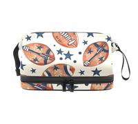 American Football and Stars - Bolsa de cosméticos de doble capa para mujeres y niñas, neceser de viaje para maquillaje, práctica bolsa organizadora con compartimento para cepillos, multicolor,