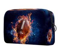 American Football Fire - Bolsa de cosméticos para mujer, neceser de viaje, bolsa organizadora de maquillaje grande con cremallera, multicolor, 18.5x7.5x13cm/7.3x3x5.1in, Neceser