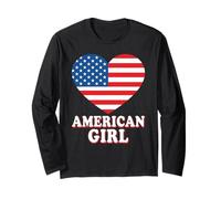 American Girl - Bandera de Estados Unidos con corazón patriótico para el 4 de Julio Retro Manga Larga