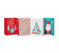 American Greetings Bolsas de regalo de Navidad medianas de 10 pulgadas, árboles, donas y muñeco de nieve (4 bolsas)