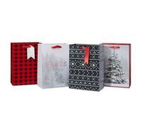 American Greetings Bolsas de regalo de Navidad medianas de 10 pulgadas, patrones de suéter y árboles nevados (4 bolsas)