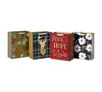 American Greetings Bolsas grandes de regalo de Navidad de 13 pulgadas, vegetación y letras (4 bolsas)