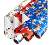 American Greetings Juego de papel de regalo de Disney de 105 pies cuadrados con líneas de cuadrícula para cumpleaños de niños, baby shower y todas las ocasiones, Mickey Mouse, Minnie Mouse, Pluto y