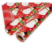 American Greetings Papel de regalo de Navidad reversible de 175 pies cuadrados, muñeco de nieve a cuadros (1 rollo jumbo de 30 pulgadas x 70 pies)