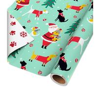 American Greetings Papel de regalo de Navidad reversible, perros, huellas de patas y copos de nieve (1 rollo, 175 pies cuadrados)