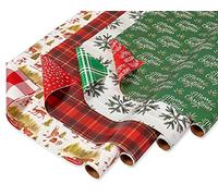 American Greetings Papel de regalo navideño, diseños rústicos (4 rollos, 160 pies cuadrados)