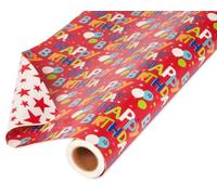 American Greetings Papel de regalo reversible, letras de feliz cumpleaños y estrellas (1 rollo gigante, 175 pies cuadrados)