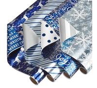American Greetings Paquete de papel de regalo de 80 pies cuadrados (rayas azules y blancas) para Navidad, Hanukkah y todas las vacaciones (4 rollos de 30 pulgadas x 8 pies)