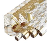 American Greetings Paquete de papel de regalo dorado (copos de nieve) para Navidad, Hanukkah, Kwanzaa y todas las fiestas (4 rollos, 80 pies cuadrados)