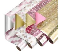 American Greetings Paquete de papel de regalo dorado de 80 pies cuadrados (estrellas) para Navidad, Hanukkah y todas las fiestas (4 rollos de 30 pulgadas x 8 pies)