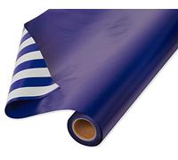 American Greetings Rollo de papel de regalo reversible jumbo para el día del padre, graduación, cumpleaños y todas las ocasiones, azul marino y rayas (1 rollo, 175 pies cuadrados)