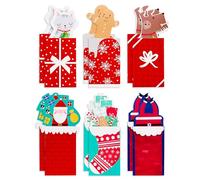 American Greetings Tarjeteros de regalo de Navidad, hombre de jengibre, Papá Noel y regalos (12 unidades)