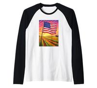 American Heartland Bandera de Estados Unidos Camiseta Manga Raglan