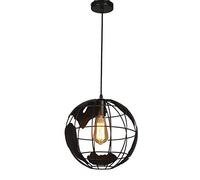 American Industry Jaula de Hierro Lugar sombreado Lámpara de Techo Globo terráqueo Mapa Lámpara E27 Acabado Negro Lámpara Colgante Retro para Comedor, Sala de Estar, Bar Restaurante cafetería