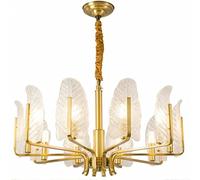 American Led Copper E14 Lighting Leaves Glass Pendant Chandelier Fixtures (Size (10 Light D77 H41cm)