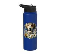 American Leopard Hound Dog Summer Daisy Wildflowers Obra de arte Stainless Steel Insulated Water Bottle