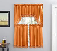 American Linen Cortinas de café para Cocina, baño con Cenefa, Borde de Encaje Bordado, Color Naranja