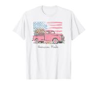 American Made Vintage Pickup Truck Sunflowers USA Flag Camiseta