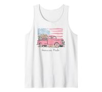 American Made Vintage Pickup Truck Sunflowers USA Flag Camiseta sin Mangas