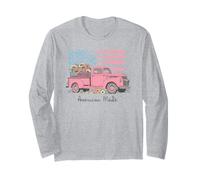 American Made Vintage Pickup Truck Sunflowers USA Flag Manga Larga