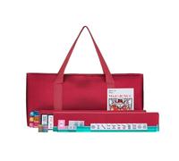 American Mahjong Set - Bolsa suave color rojo burdeos - 166 azulejos grabados en blanco, 4 estantes todo en uno y empujadores Western Mah Jongg juego