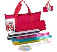 American Mahjong Set, clásico set de mahjong americano completo, tamaño completo con 166 azulejos, 4pcs 2 en 1 estante/empujadores, bolsa blanda roja, chips, concesionario de viento, manual y dados