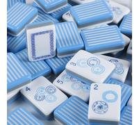 American Mahjong Set, Pastel Blue White Acrylic Tiles with Floral Artwork