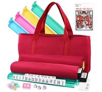 American Mahjong Tile Set - 166 azulejos blancos, 4 estantes de color todo en uno con empujadores, 3 dados, bolsa de transporte roja portátil - Juego completo de juego Mahjong