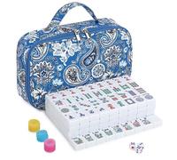 American Mahjong Tile Set, 166 azulejos de melamina blanca con estuche de transporte, juego de Mahjong portátil