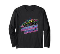 American Muscle Car Vintage 80s Synthwave Geométrico Retro Manga Larga