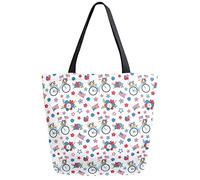 American Patriotic Day Bicicleta Floral Reutilizable Bolsa de compras de comestibles Bolsa de lona Bolsa grande plegable lavable Bolso de hombro para mujer