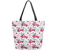 American Patriotic Day Car and Fireworks Bolsa de compras de comestibles reutilizable Bolsa de lona Bolsa grande plegable lavable Bolso de hombro para mujer