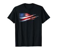 American Patriotic Fighter Jets USA Flag ondeando el 4 de Julio Camiseta