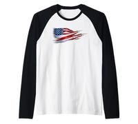American Patriotic Fighter Jets USA Flag ondeando el 4 de Julio Camiseta Manga Raglan