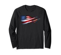 American Patriotic Fighter Jets USA Flag ondeando el 4 de Julio Manga Larga