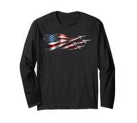 American Patriotic Fighter Jets USA Flag ondeando el 4 de Julio Manga Larga