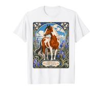 American Pinto Paint Art Nouveau Horse Lover Camiseta gráfica económica, Hombre, Blanco, L