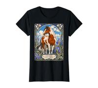 American Pinto Paint Art Nouveau Horse Lover Camiseta gráfica económica, Mujer, Negro, L