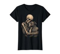 American Pit Bull Terrier Esqueleto Abrazo Gótico Amante de Perros Arte Camiseta gráfica económica, Mujer, Negro, L