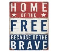 American Pride Metal Sign Because Of The Brave Decor 12x8 Inch