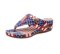 American Print Arch Support Flip Flops Women,Orthopedic Sliders for Bunions,Toe Loop Flip Flops,Platform Mules Sandals for Women Comfy Open Toe,Summer Beach Adjustable Toe Ring Flat Beach Slippers