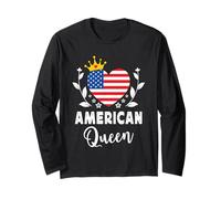 American Queen America Flag Proud American Woman Manga Larga