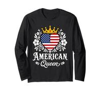 American Queen America Flag USA Proud American Woman Manga Larga