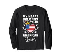 American Queen American Wife Girlfriend America Flag Manga Larga