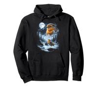 American Robin Bird Aullando a la Luna 90's Retro Birdwatcher Sudadera con Capucha