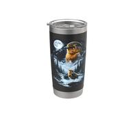 American Robin Bird aullando a la Luna 90's Retro Birdwatcher Vaso térmico de acero inoxidable de doble pared