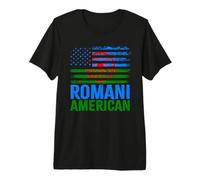 American Romani | Banderas de Roma Traveller & USA envejecidas Camiseta Premium