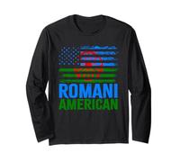 American Romani | Banderas de Roma Traveller & USA envejecidas Manga Larga