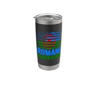 American Romani | Banderas de Roma Traveller & USA envejecidas Vaso térmico de acero inoxidable de doble pared